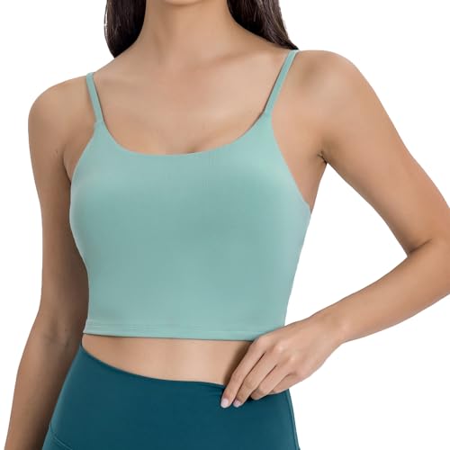 Image of Women's Strappy Stretch Sports Bra Longline Yoga Tank Top Fitness Bra Workout Camisole Crop Tops for Teen Girl