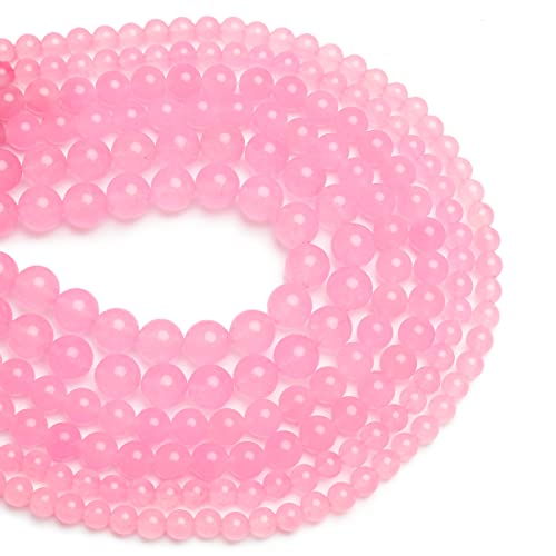 8Mm Pink Chalcedony Round Semi Precious Loose Stone Beads, Natural Gemstone Beads Energy Healing Stones With Free Stretch Cord For Jewelry Making, Diy Bracelet Necklace #TOP3