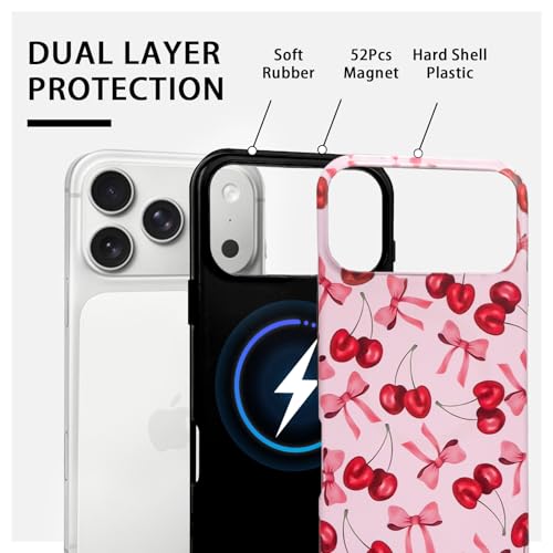 NITITOP Compatible for iPhone 17 Pro Max Case Magnetic Compatible with MagSafe Cute Cherry Bow Ribbon for Women Girls Hybrid 2 Layers Hard Back Shockproof Protective Phone Cover - Matte by NITITOP - Used condition - Image 2