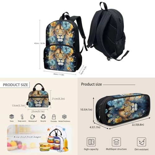 AmzPrint Lion Backpack And Lunch Box Rolling Backpack 18 Inch With Lunch Bag And Pencil Case Wheeled School Backpack For Boys And Girls4