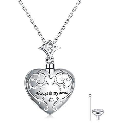 925-Sterling-Silver Cremation Jewelry for Ashes for Women - Always In My Heart Retro Heart Urn Necklaces Pet Human Ashes Keepsake Memorial Pendant Gifts for Mom Girls, Gold Plated, No Gemstone Cover