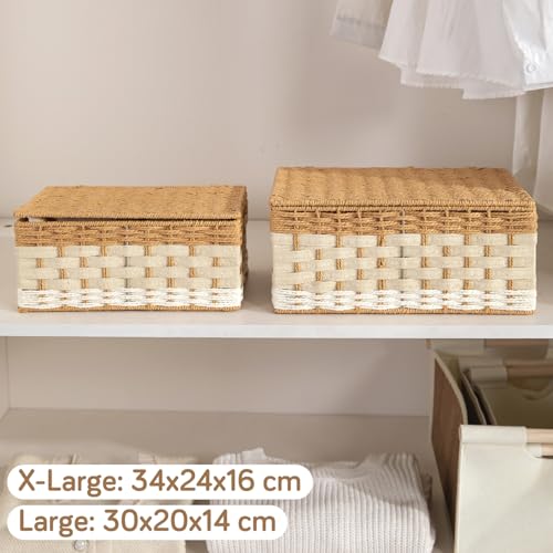 Image of HOKIPO Baskets for Clothes with Lid Set of 2 (Large & X-Large) | Foldable Cloth Storage Basket for Wardrobe | Storage Box with Metal Frame & Handles | Closet Organizer Basket for Clothes (AR-6164)