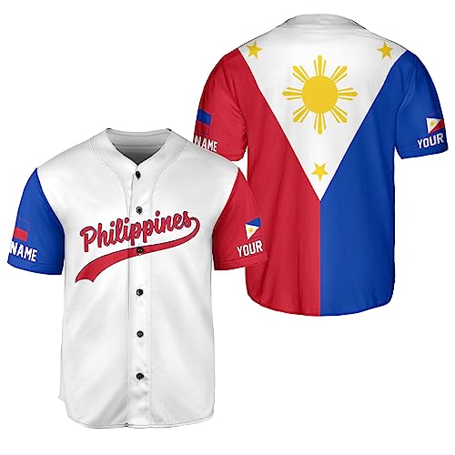 Personalized Philippines Baseball Jersey, Filipino Flag Baseball Shirt (Style 10)