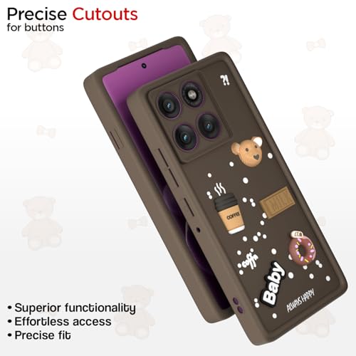 Image of Pikkme Back Cover for Motorola Moto Edge 60 Pro 5G | Cute Fun Cartoon 3D Bear Silicone Full Body Protection Bumper Case (Brown)