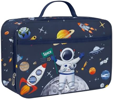 Clastye Insulated Lunch Bag for Kids | Large Portable Lunch Cooler Bag for Boys, Outdoor Picnic, Back to School, Lightweight Lunch Box with Water-Resistant Lining | Blue Space Astronaut