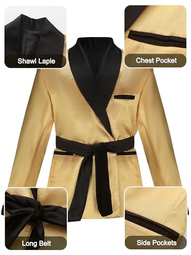 Men's Satin Smoking Jacket Robe Fully Lined House Kimono Bathrobe with Belt for Spring Summer3