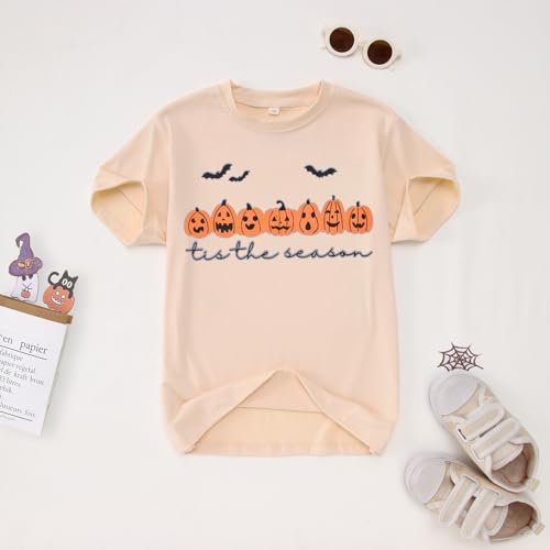 Girl Boy Halloween Shirt Kids Cute Pumpkin Face Graphic T-Shirt Tis The Season Spooky Short Sleeve Tee Top 7-12 Years4