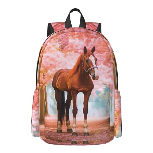16 inch backpack 3D Horse Flowers Cherry Laptop Backpack Full Print School Bookbag Shoulder Bag for Travel Daypack