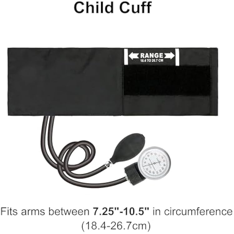 LotFancy Pediatric Blood Pressure Cuff Manual, Child Professional BP Cuff 7.2-10.5, Children Aneroid Sphygmomanometer Small Cuff with Portable Carring Case and Zero Calibration
