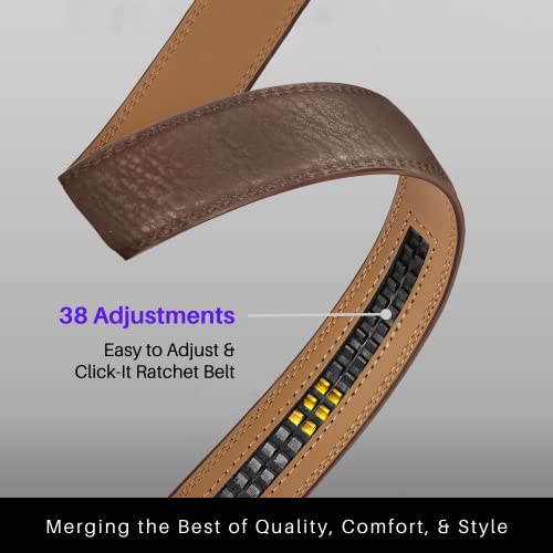 Image of Marino Avenue Ratchet Belt for Men. Adjustable Leather Dress Belt with 38 Easy to Click Into Place Ratchet Closures.