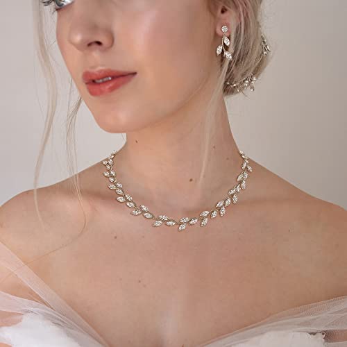 EleQueen Women's Wedding Cubic Zirconia Elegant Leaf Design Necklace Dangle Earrings， Bridal Jewelry Sets for Party Prom2