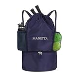 MANETTA Mochila de malla con cordón y bolsillo húmedo, mochila de playa para natación, gimnasio y equipo de entrenamiento (azul marino), 1.azul, M, Resistente al agua
