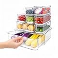 SMRCAD Fridge Organizers and Storage, 8 Pack Clear Freezer Organizer Bins with Lids for Kitchen, Pantry, Refrigerator, Food, Fruit, Vegetable Storage (8 Bins (Include Pull Out Drawer))