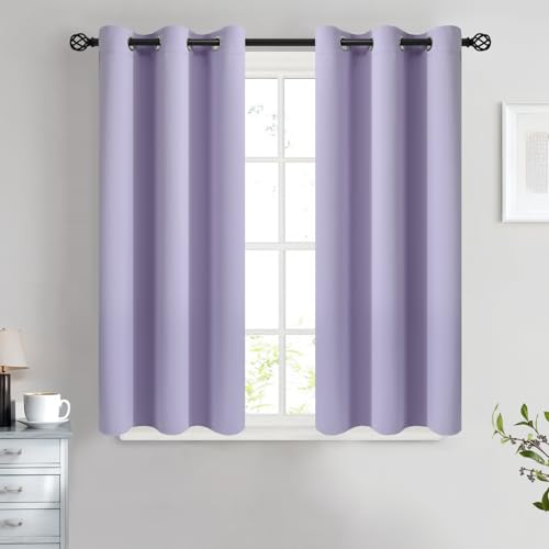 Image of COSVIYA Grommet Room Darkening Lilac Curtains 45 inch Length for Bedroom | Light Blocking Insulated Thermal Curtains for Living Room, Blackout Thick Polyester Window Drapes,38x45 inches, 2 Panels