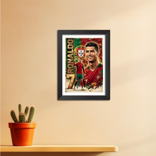 Image of TenorArts Cristiano Ronaldo Poster Frame Worldcup Themed Laminated Photo Framed Painting with Matt Finish Black Texture (12 inches x 9inches)