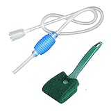 ZHOUSTOU Mulmsauger Aquarium Wasserwechsel Kiesreiniger Bodenreiniger Handbetriebener Sauger mit Aquarium Schwamm Reinigungsbürste Doppelseitig für Fischtank Aquarium-Reinigung