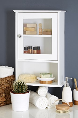 Premier Housewares Wall Cabinet with Glass Front Door and Shelf, 51 x 35 x 18 cm - White Premier Housewares Wall Cabinet with Glass Front Door and Shelf, 51 x 35 x 18 cm - White