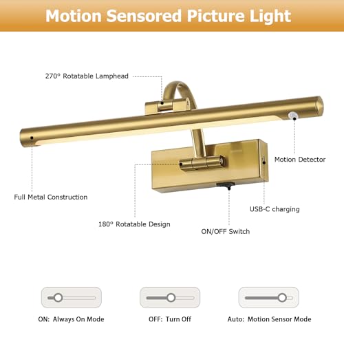 Luces de latón para pared inalámbricas LED de 3W para pinturas 16" 5