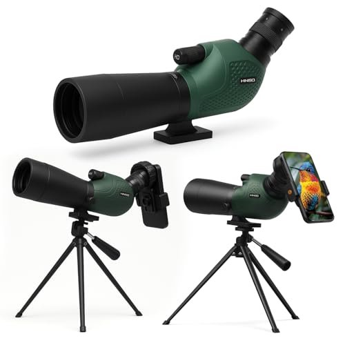 Image of HINISO Spotting Scope 20-60x60 HD Zoom Telescope with Tripod & Phone Adapter | BAK4 Prism, Waterproof Fogproof Scope for Bird Watching, Wildlife, Stargazing & Moon Viewing