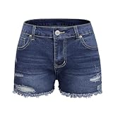 BIUDI FOX Women's High Waist Ripped Jean Shorts Stretch Skinny Destroyed Denim Shorts for Women Blue L