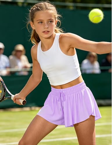 Image of JOCMIC Girls Flowy Shorts, 2 in 1 Preppy Butterfly Shorts with Spandex Liner for Cheer Athletic Gym Teens Casual Clothes