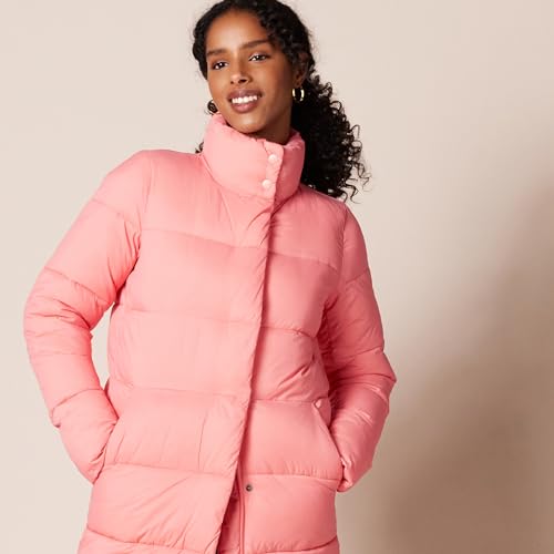 Amazon Essentials Women's Lightweight Full-Zip Water-Resistant Long Cocoon Puffer Winter Coat, Stand Collar, Insulated, Pink, Large by Amazon Essentials - Used condition - Image 3