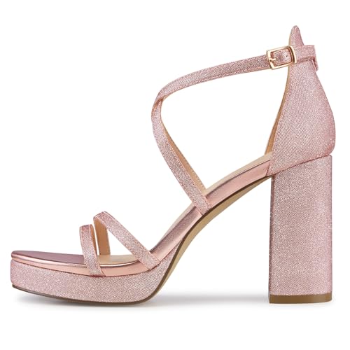 Image of CELLENZ Women Strappy Platform Heels: 3.4 Inch Chunky Heeled Sandals, Comfortable Sexy Block High Heels, for Prom Party Bridal Wedding Black White Silver Nude Dressy Shoes