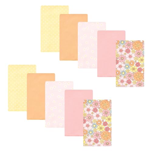 Image of Hudson Baby Unisex Baby Cotton Poly Flannel Burp Cloths, Peace Love Flowers 10 Pack, One Size