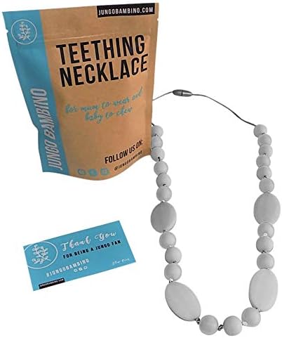 Teething Necklace For Moms To Wear and Baby To Chew, Chewbeads Chewlery Teether and Instant Pacifier for Teething Infants. Made From BPA Free Safe Silicon By JUNGO BAMBINO (Grey Grape)