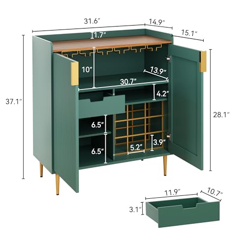 ARTPOWER Coffee Bar Cabinet with Wine Racks, Green Liquor Cabinet with Fluted Texture, Modern Sideboard Buffet Cabinet for Kitchen Dining Room, Living Room - Image 3