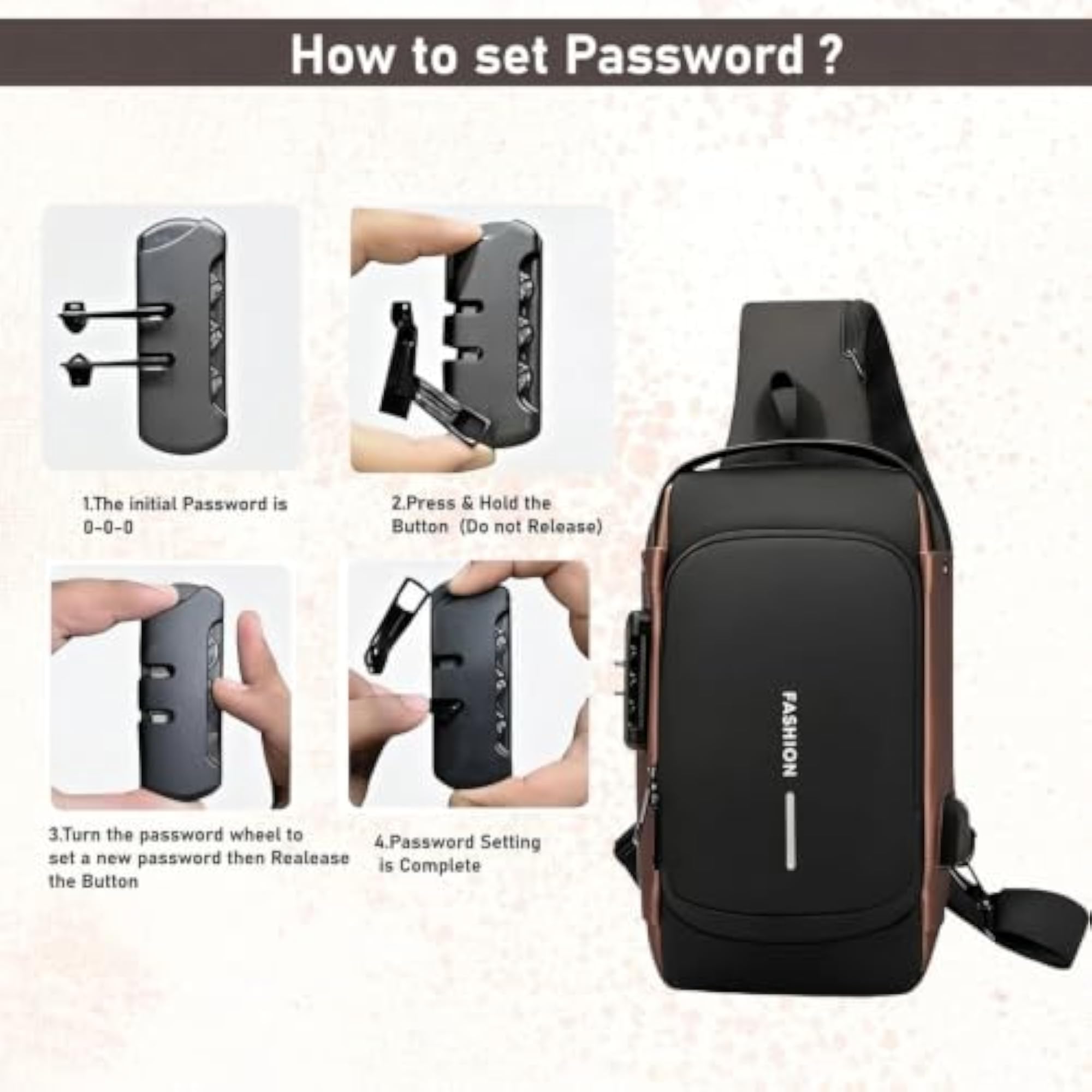 Fashion Sling Bag for Men with Combination Lock, Black