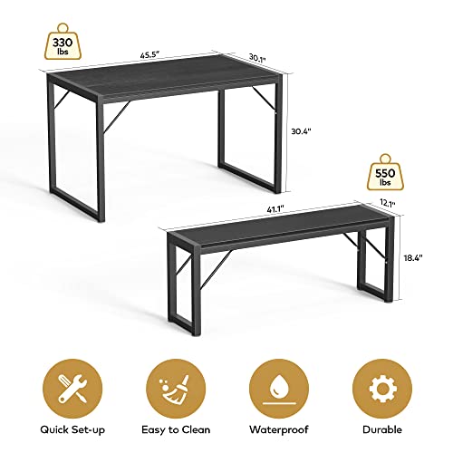 Gizoon 45.5" Dining Table Set For 4, Kitchen Table Set With 2 Benches, Dining Room Table Set With Metal Frame & Mdf Board, Space-Saving Dinette For Kitchen, Dining Room -Black #TOP7