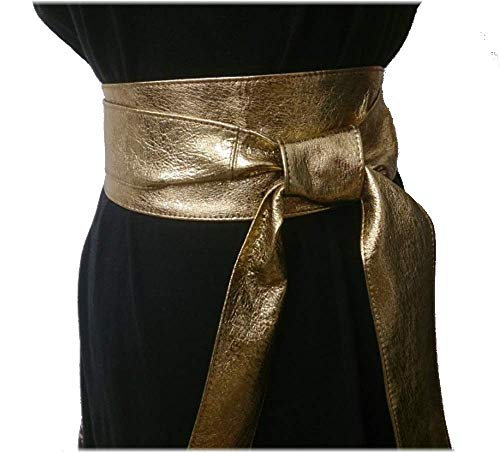 Woman's Metallic Gold Leather Obi Sash Wrap Tie Plus Size Corset Waist Cincher Wide biker Leather Belt2