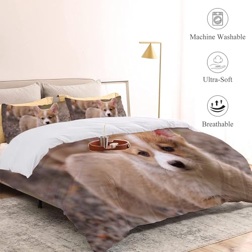 Housse de couette 200x200 Corgi avec parure de lit 3 pièces
