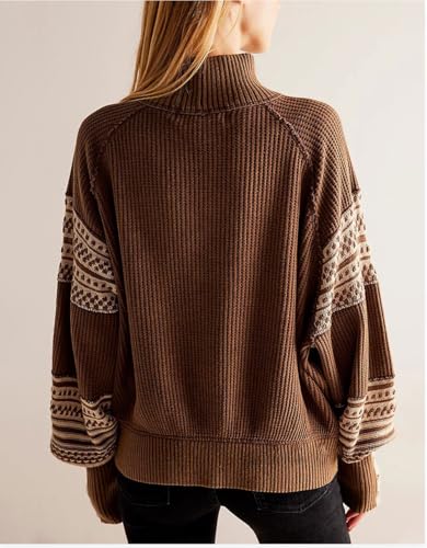 chouyatou Women's Fall Tribal Patterned Pullover Sweater Mock Neck Color Block Knit Jumper Sweater Top2