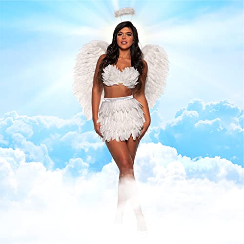 Underwraps Feather Mini Skirt White Set - Angel Adult Halloween Costume, Heaven Sent Costume For Women, Sexy Angel Costume, Angel Cosplay Outfit, Small/Medium #TOP4