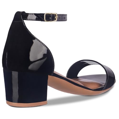Sandalia Feminina Verniz Salto Médio Baixo Confortavel A302 (Preto, BR, Adulto, Numérico, M, 39)