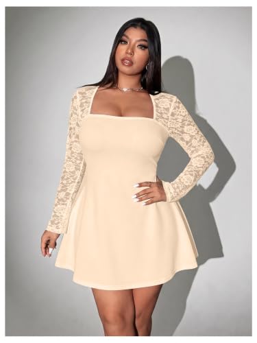 Image of Floerns Women's Plus Size Lace Sheer Long Sleeve Square Neck Mini Dresses