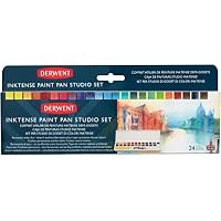 Derwent Inktense Palette De 12 Demi-Godets Aquarelle Effet Encre – Couleurs Intenses Permanentes, Idéale Pour Papier, Tissu & Voyage (avec Pinceau Waterbrush)