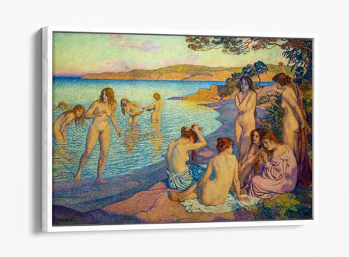 Impression sur toile femme flottante Rysselberghe avec cadre blanc 76x50 cm