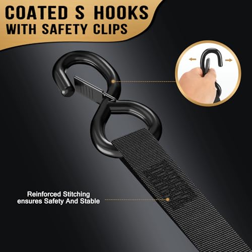 Image of 6FT Retractable Ratchet Straps(2-Pack) - 1 Inch (1800 LB Break Strength) Heavy Duty Self Retracting Ratchet Straps with Soft Loops & Storage Bag for Household, Motorcycle, Truck, ATV(Black)