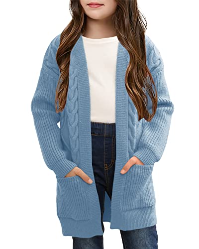 Image of Ermonn Girls Kids Open Front Cardigans Sweaters Long Sleeve Knit Cute Sweater Outwears with Pockets for 5-14 Years