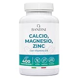 Bandini® Calcio, Magnesio, Zinc + Vitamina D3 y K2 MK7 | 400 Tabletas de Alta Potencia | Con Cobre, Selenio, Manganeso y Boro | Complejo de Vitaminas y Minerales | Huesos, Función muscular y Inmunidad