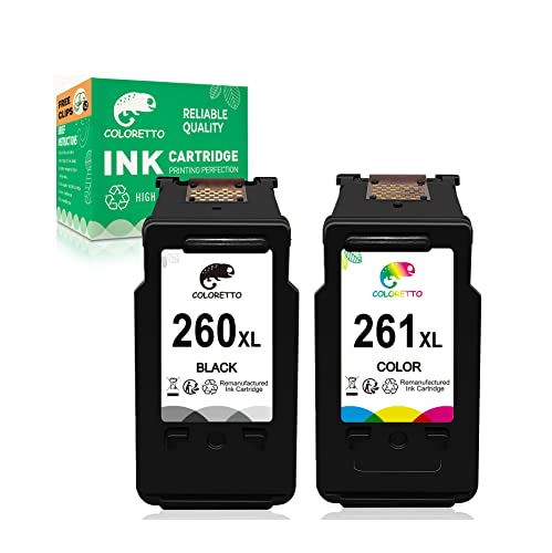 Coloretto Remanufactured For Canon Pg-260Xl Cl-261Xl 260 261 Xl Printer Ink Cartridges For Pixma Ts5320 Ts6420 Tr7020 All In One Wireless Printer High Yield Multipack（1Black,1Color #TOP16
