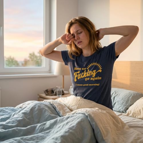 Crazy Dog Tshirts - Womens Here We Fucking Go Again I Mean Good Morning Tshirt Funny Sarcastic Office Humor Tee (Heather Navy) - XXL - Femme – vue 3