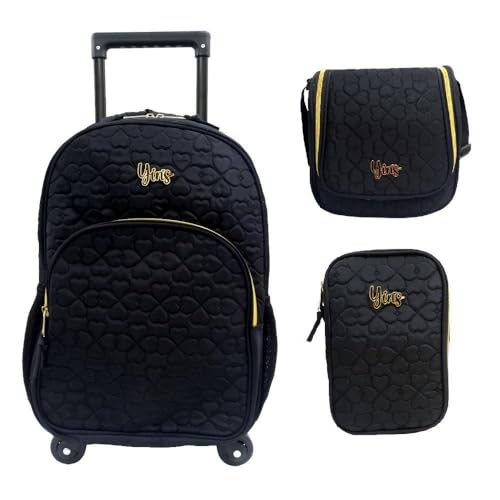 Kit Mochila De Rodinha E Alca + Lancheira + Estojo Box Preto