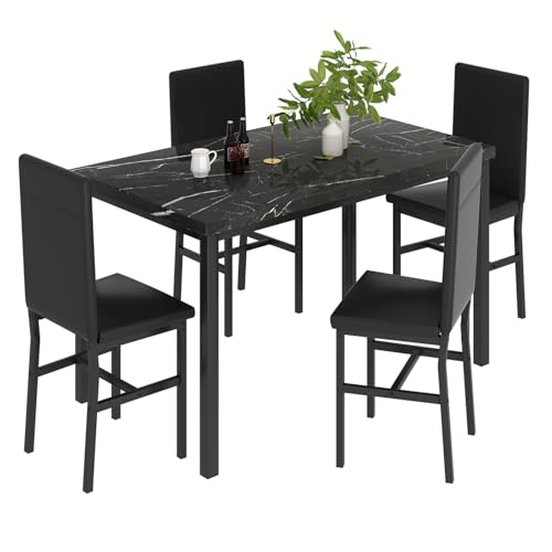 tantohom Dining Table Set for 4, 5-Piece Faux Marble Dining Set,4 Upholstered PU Chairs, Modern...