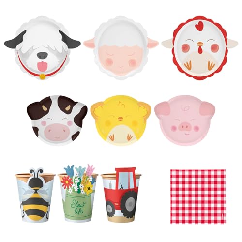 OH YEAH - Kit Vajilla Desechable Cumple Granja de Cumpleaños 6 Personas - 38 Piezas - Platos, Vasos, y Servilletas Desechables - Decoración Vajilla Cumpleaños Infantil Temático - Kit Mesa OH YEAH - Kit Vajilla Desechable Cumple Granja de Cumpleaños 6 Personas - 38 Piezas - Platos, Vasos, y Servilletas Desechables - Decoración Vajilla Cumpleaños Infantil Temático - Kit Mesa