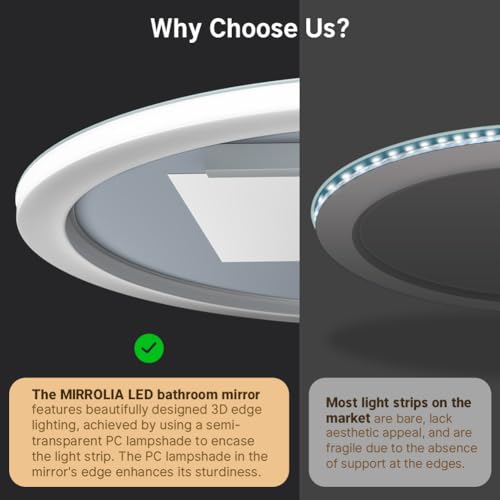 32" Round led Bathroom Mirror with Lights 3D Backlit Mirror 3 Color Temperatures Anti-Fog Adjustable Brightness Memory Function ETL Listed IP44 Waterproof - Image 3