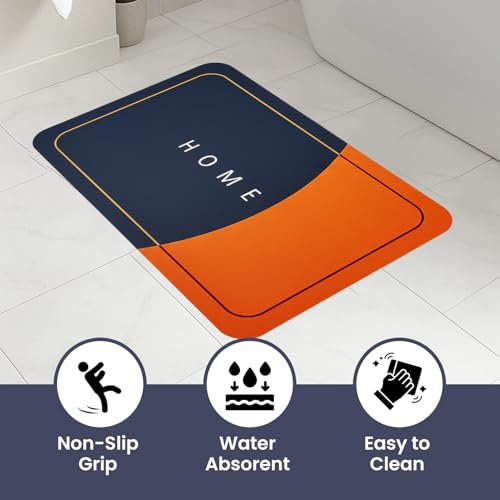 Image of MAXOSHINE PVC Bathroom Mats Anti Slip | Water Absorbent Bath Floor Mat | Quick Dry Anti Skid Bathroom Mats for Home | Door Mat for Wet Area 40x60 CM (Home - Orange)